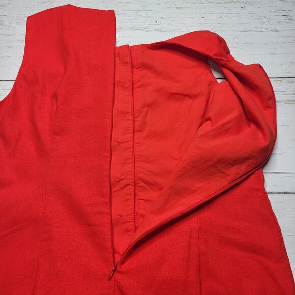 J Crew Red Linen Cotton Blend Gold Button Front Mini Shift Dress Sleeveless 4 - Picture 6 of 8